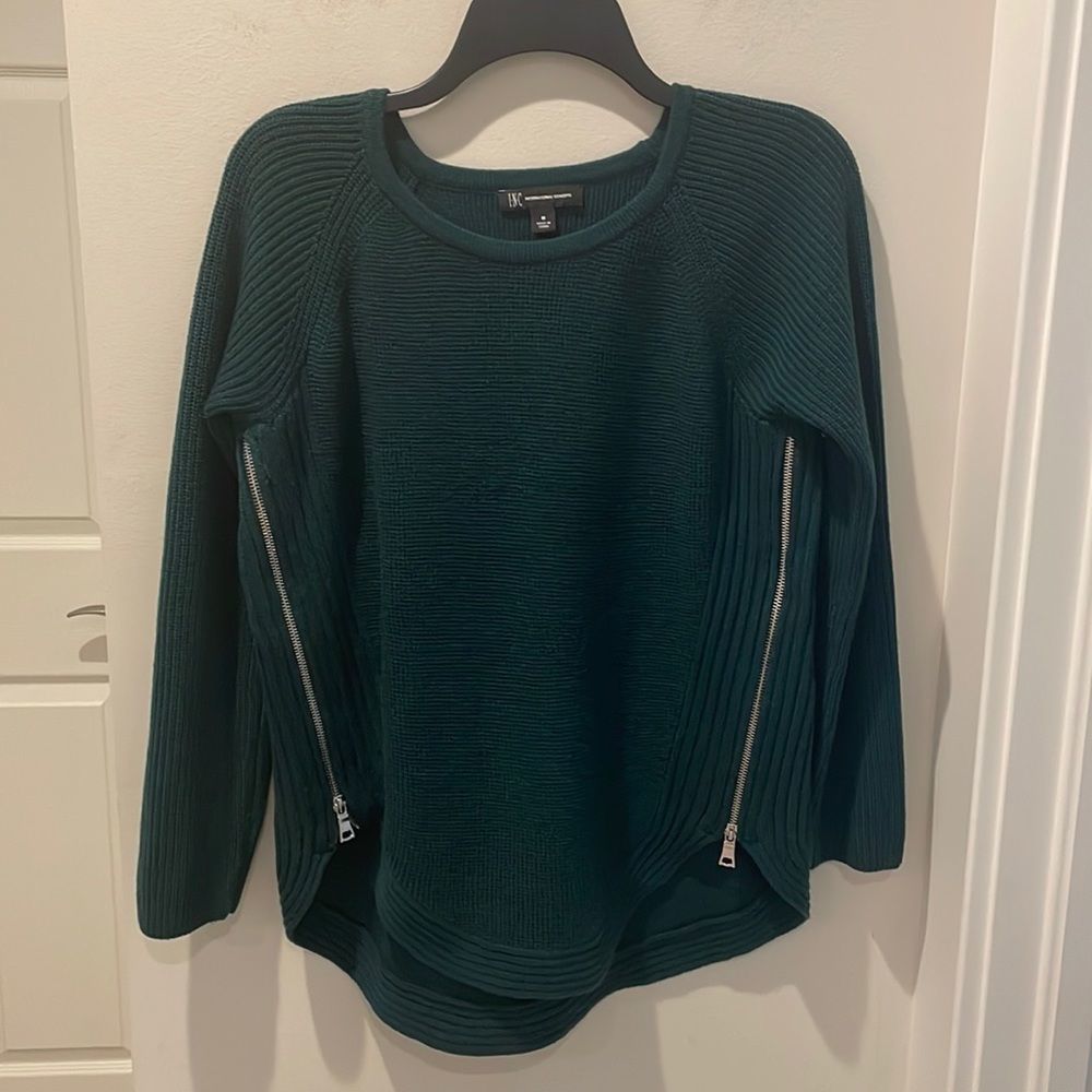 INC sweater emerald green with zipper size medium